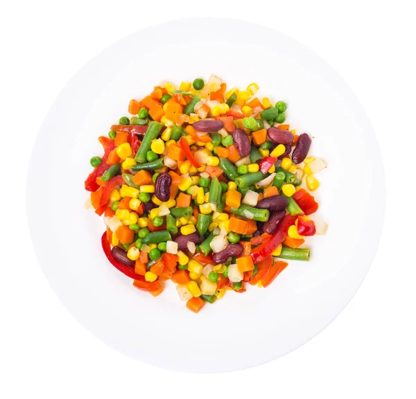 Zdrowa żywność: na parze warzywa na białym talerzu — Zdjęcie stockowe