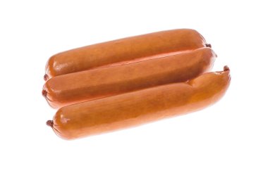 Small smoked sausages on white background. clipart