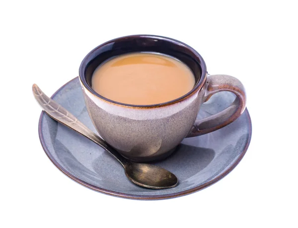 Tasse de café avec du lait sur fond pastel — Photo