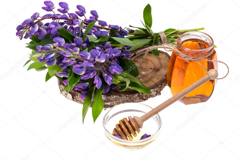Medicinal herbs, honey,  natural capsules and pills in medicine
