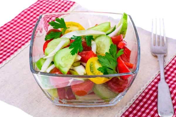 Vegetarian menu. Vegetable salad in glass bowl — Stock Photo, Image