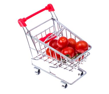 Olgun kırmızı kiraz domates küçük arabası