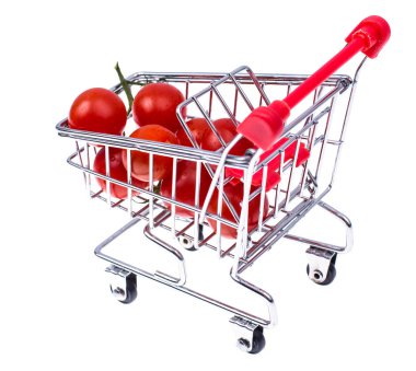 Olgun kırmızı kiraz domates küçük arabası