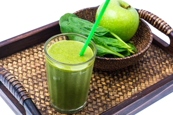 Egészséges zöld smoothies, spenót, petrezselyem és Alma — Stock Fotó
