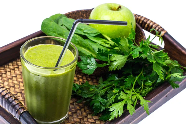 Healthy green smoothies of spinach, parsley and apple — Stock Photo, Image