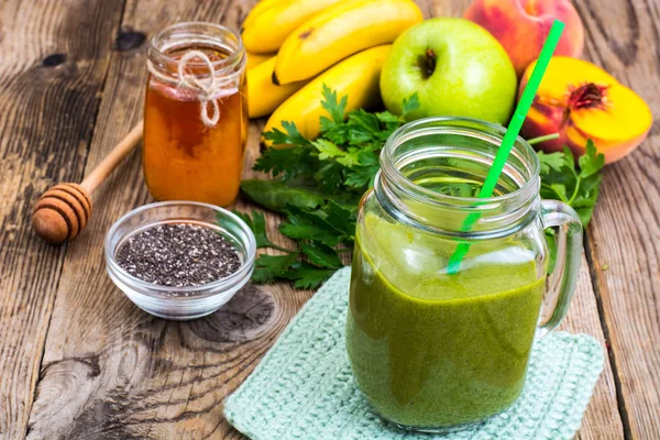 Fruit vegetable smoothies with honey and chia seeds — Stock Photo, Image