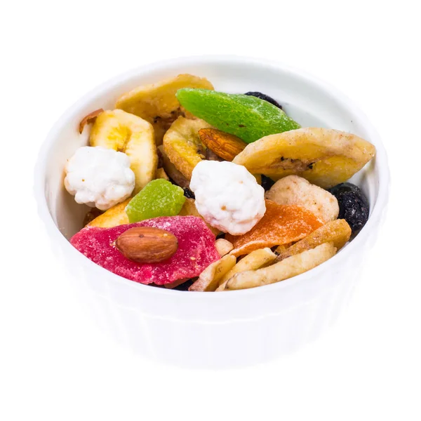 Tasty mixture of candied fruits, nuts, raisins — Stock Photo, Image