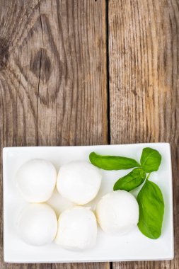 Mozzarella ve fesleğen plaka üzerinde snack