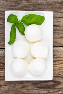 Mozzarella ve fesleğen plaka üzerinde snack