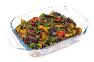 Cam form pişmiş sebze ile. Vejetaryen yiyecekler