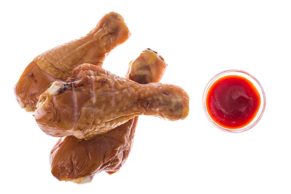 Smoked chicken pieces on white background — Stock Photo, Image