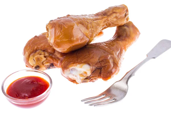 Smoked chicken pieces on white background — Stock Photo, Image