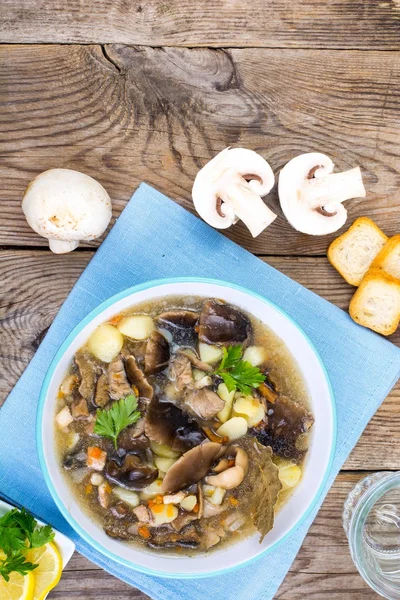 Delicious homemade soup with mushrooms and potatoes