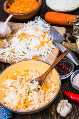 Vejetaryen yiyecekler. Lahana ve havuç salatası