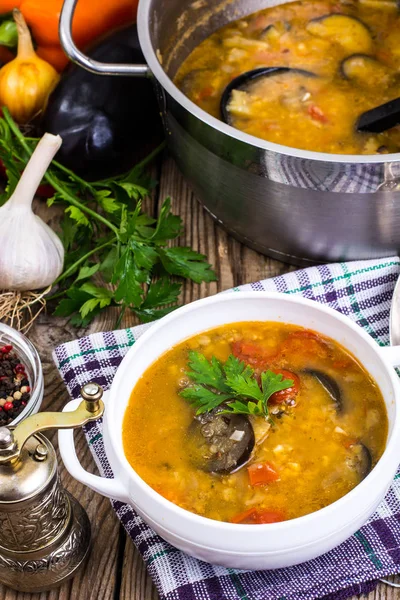 Овощной суп с баклажанами — стоковое фото