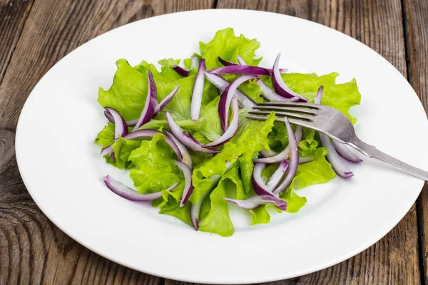 Zöld leveles saláta, vöröshagyma — Stock Fotó