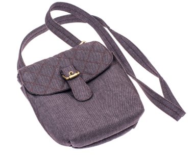 Uzun kayış ile gri kumaş çanta