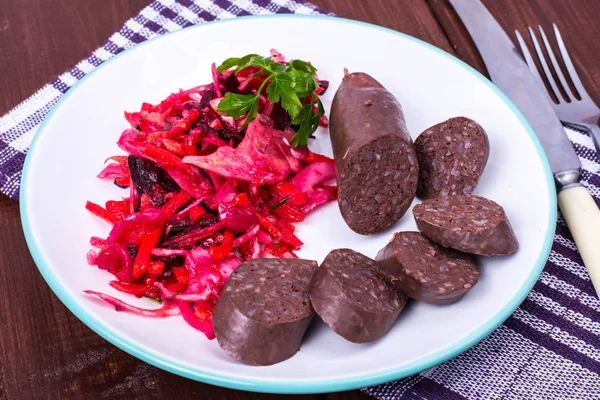 Black pudding, blood sausage cut into pieces