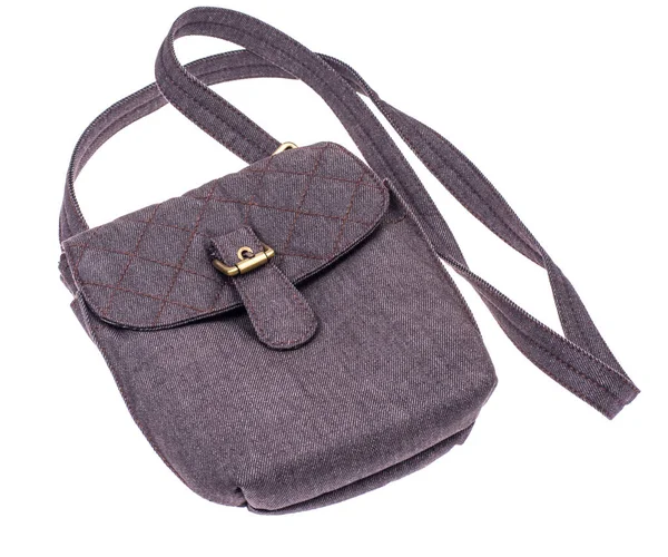 Uzun kayış ile gri kumaş çanta
