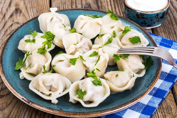 Rus yemekleri. Ev yapımı mantı dolma et