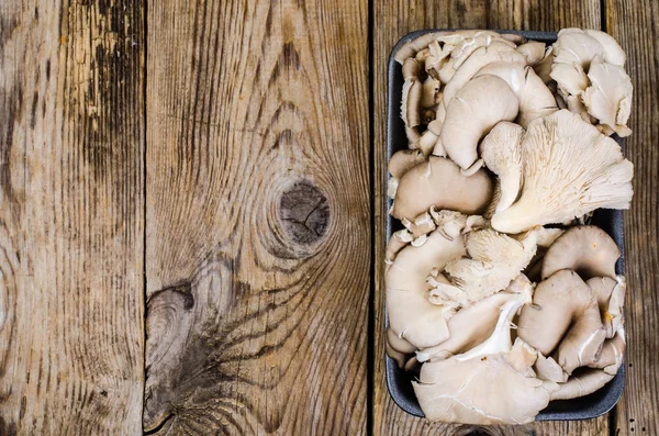 Champignons d'huîtres frais en emballage noir — Photo