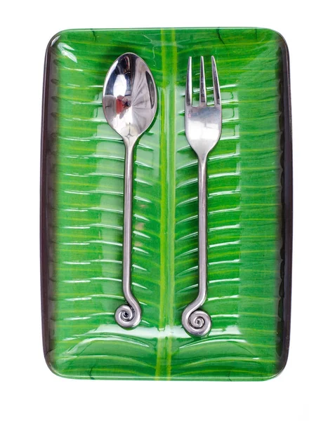 Green rectangular plate on white background — Stock Photo, Image