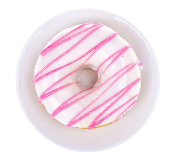 明るい背景にピンク釉白のおいしいドーナツ — ストック写真
