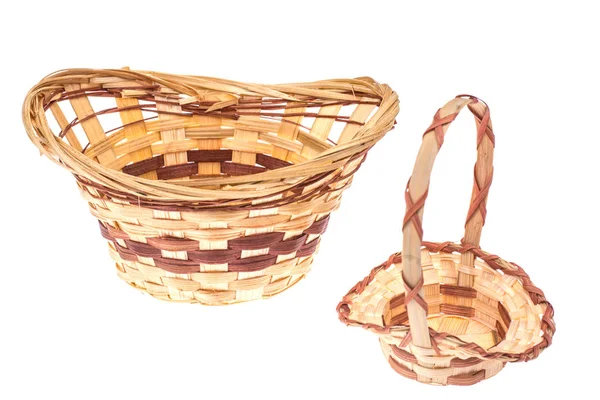 Decorative wicker basket handmade on white background — Stock Photo, Image