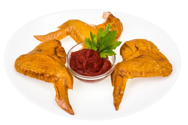 Plate with smoked chicken wings — Stock Photo, Image