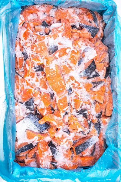 Rodajas de salmón congeladas sobre hielo — Foto de Stock