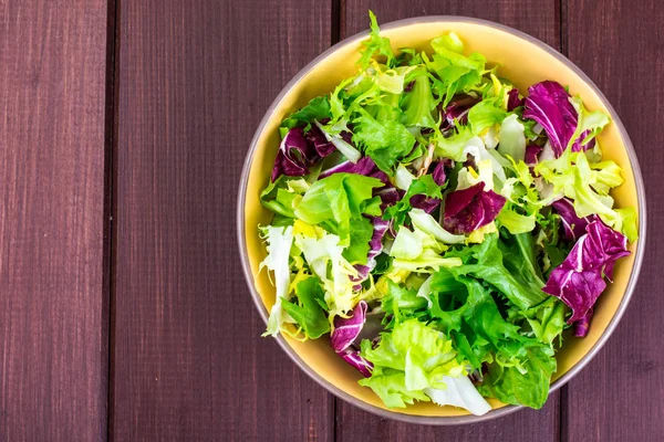 Conceito de dieta vegetariana. Folhas frescas de saladas diferentes — Fotografia de Stock