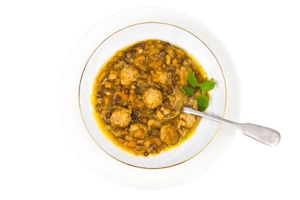 Sopa de lentilha vegetal com almôndegas — Fotografia de Stock