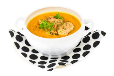 Kabak Krem çorbası Somon dilimleri ile