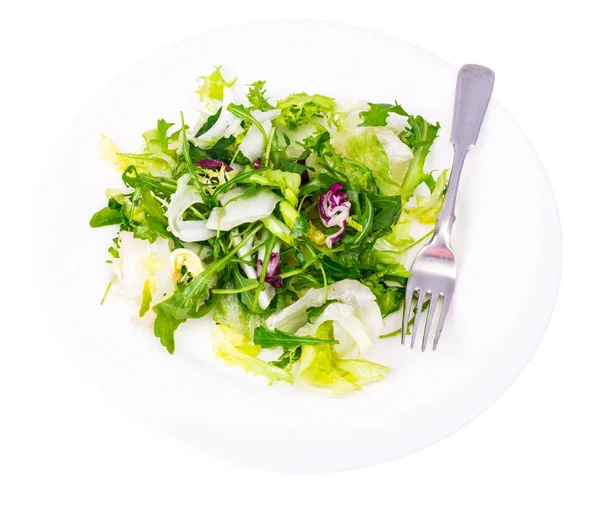 Dieta concepto de desayuno pérdida de peso. Mezcla de hojas frescas de ensalada ecológica verde —  Fotos de Stock