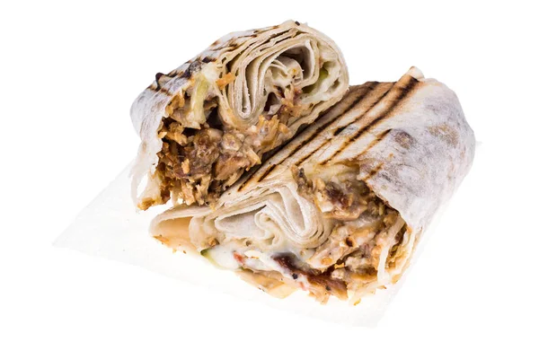 ホット shawarma は巻きチーズ、肉のソース — ストック写真