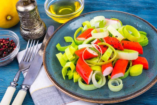 Surimi and leek dishes — Stock Photo, Image