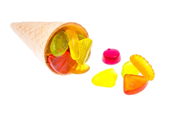 Fruit jelly and waffle horn — Stock Photo, Image