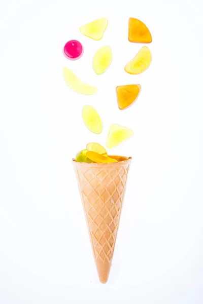 Fruit jelly and waffle horn — Stock Photo, Image