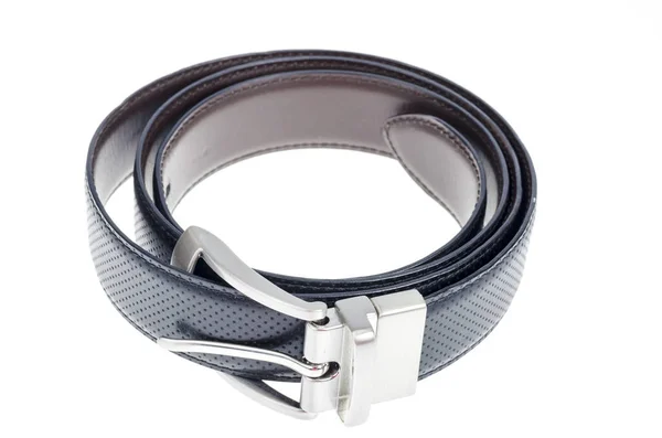 Black Leather Twisted Belt Isolated White Background Studio Photo — Stock Photo, Image