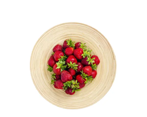 Reife Süße Bauern Rote Erdbeeren Auf Hölzernen Teller Studioaufnahme — Stockfoto