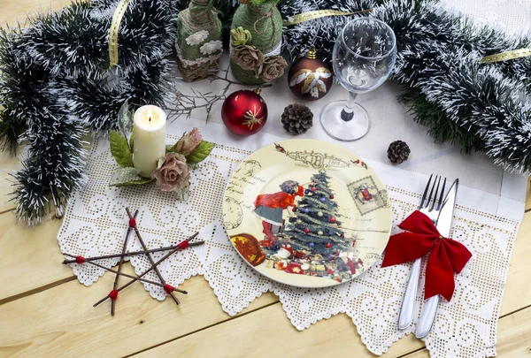 Neues Jahr und Weihnachten Tisch decken — Stockfoto