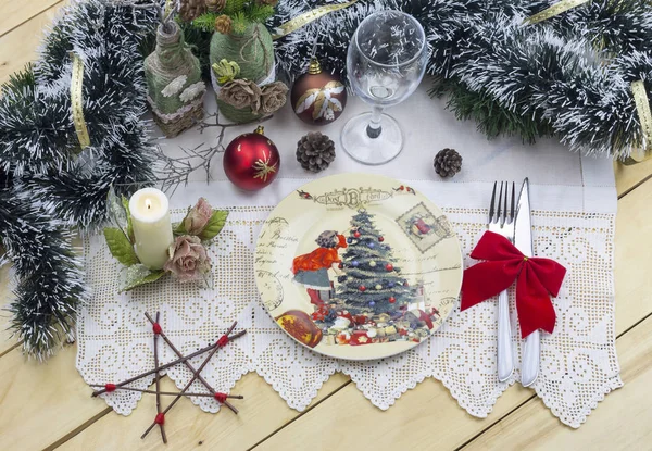 Neues Jahr und Weihnachten Tisch decken — Stockfoto