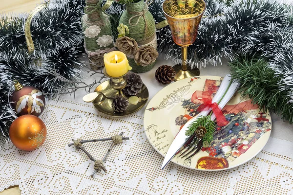 Ano Novo e configuração de mesa de Natal — Fotografia de Stock