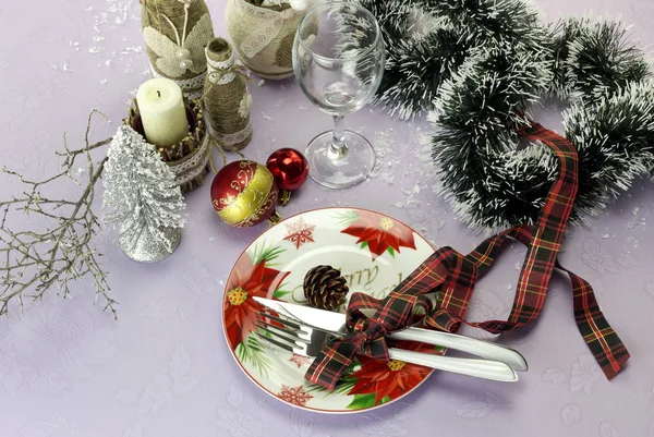 Ano Novo e configuração de mesa de Natal — Fotografia de Stock