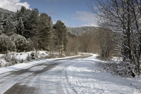 Camino en el invierno en las montañas — Foto de Stock