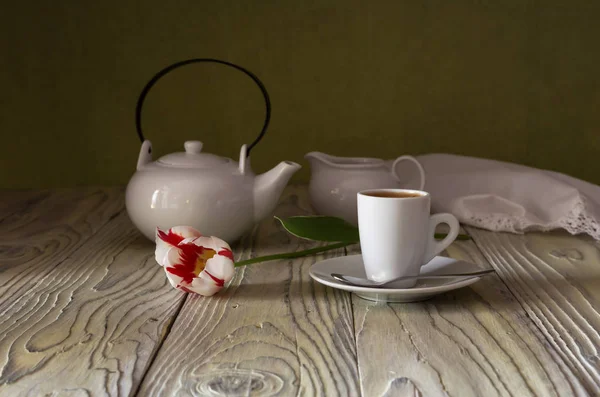 咖啡与郁金香杯 — 图库照片