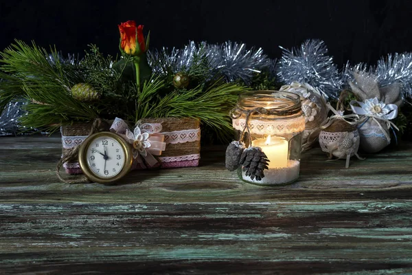 Boże Narodzenie Czy Nowy Rok Zabawki Domowe Alternatywne Zegar Świeca — Zdjęcie stockowe