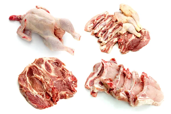 Una variedad de carne sobre un fondo blanco — Foto de Stock