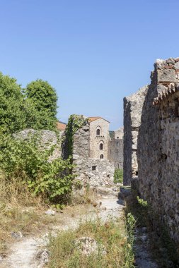Açık hava müzesi Mystras. Yunanistan 'ın ortaçağ kenti, Sparta kenti yakınlarında. 