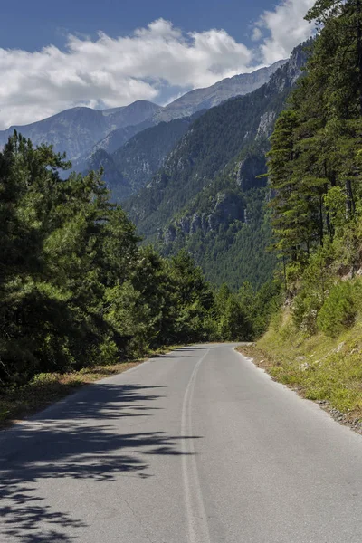 Smal bergsväg i skogen (Grekland) — Stockfoto